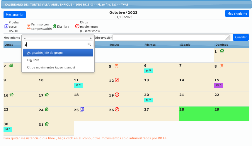 Calendario de persona